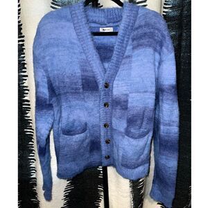 NWOT Madhappy Fall Fuzzy Knit Cardigan Sweater in Blue size M